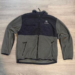 John Deere Weatherproof Vintage Fleece Jacket Large Grey Black Nylon Pocket Y2K